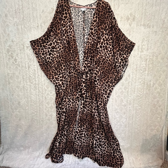 Good American Animal Leopard Print Kimono Robe Sz 16-28 Tie Sash - Picture 4 of 16